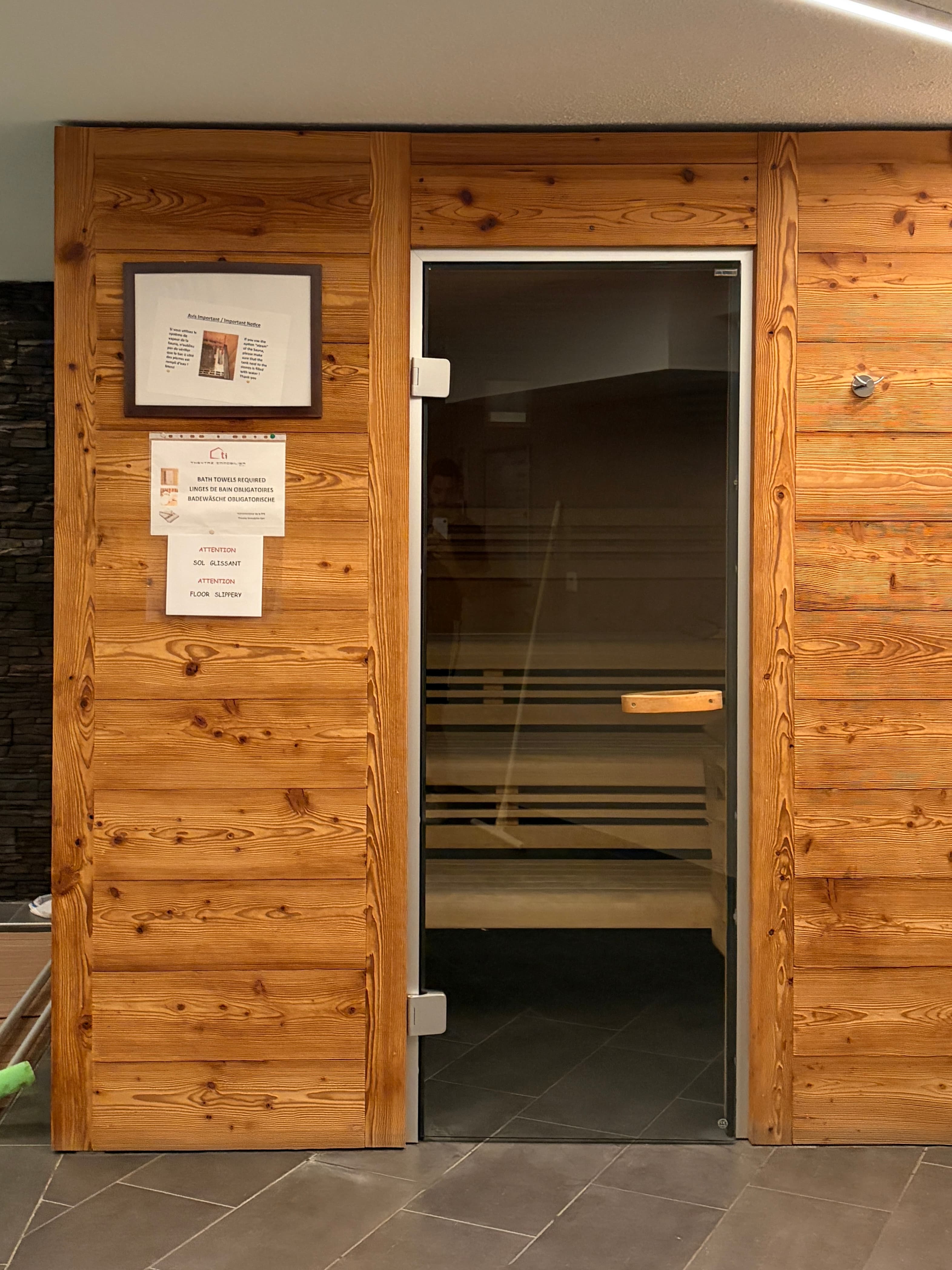 The sauna at The Alpine Nest, a shared amenity within the building